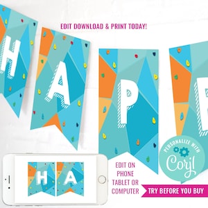 Boy Birthday Party Rock Climbing Birthday Banner Indoor Climbing Party Banner Kids Rock Climbing Party Instant Download Edit with Corjl
