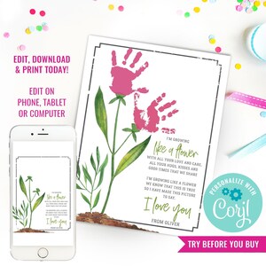 I'm Growing Like a Flower - Kids Baby Toddler - Mother's Day Mom Mum - Handprint Mothers Day Art - Instant Download + Edit File with Corjl