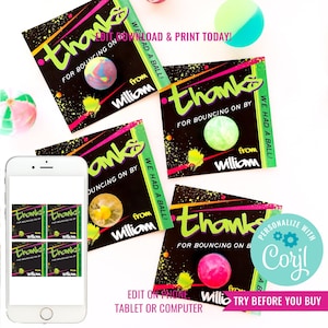 Kids Birthday Party Jump Party Favors Bounce Birthday Party Favors Trampoline Park Birthday Party Favor Cards Instant Download Edit in Corjl