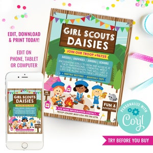Girl Scouts Daisies Recruitment Flyer Printable - Girl Scout Recruitment Poster - Join The Daisies - Instant Download & Edit File with Corjl