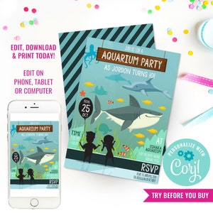 Aquarium Party Invitation - Under The Sea Party Invitation - Ocean Party Invitation - Instant Download & Edit File with Corjl