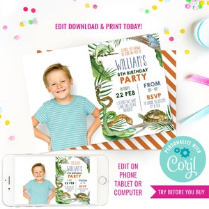 Boy Birthday Party Reptile Party Invitation Reptile Invite Reptile Party Snake Picture Invitation Instant Download Edit File with Corjl