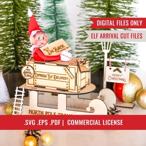 Elfen Box und Schlitten Laser schneiden Laser Cut Dateien Elfen Box Weihnachten Elfe SVG EPS Dxf PDF Dateiformate Instant Download