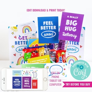 DIY Gift Get Well Soon Cards and Labels for Kids Editable Cards and Gift Tags Feel Better Favor Tag Instant Download Edit File with Corjl