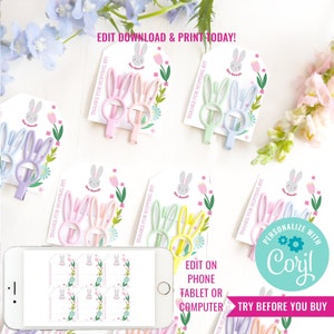 Girl Birthday Party Bunny Party Favors Floral Bunny Rabbit Party Favour Tags Easter Bunny Favor Cards Instant Download Edit File with Corjl