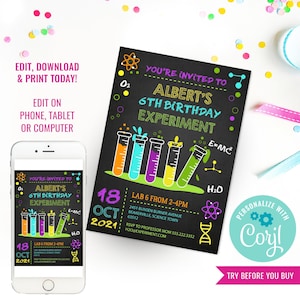 Kids Birthday Party Science Experiment Party Invitation Kids Science Party Invite Instant Download Edit File with Corjl