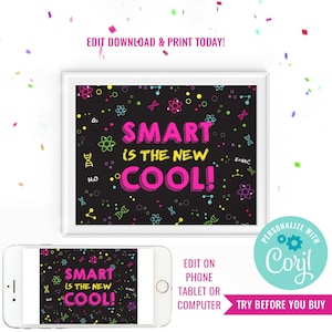 Girl Birthday Party Science Party Sign Smart is the new cool Girl Science Party Sign Instant Download Edit in Corjl
