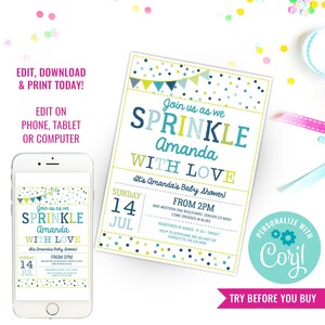 Jongen babyshower strooi uitnodiging in wit en blauw jongen strooi uitnodiging jongen babyshower uitnodiging direct downloaden Bewerken met Adobe Reader