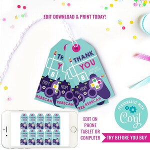 Girl Birthday Party Gaming Favor Tags Video Game Party Favors Girls Gaming Party Favor Tags Instant Download Edit File with Corjl