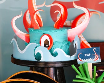 Cake Topper Kraken Birthday Party Octopus Party Cake Topper Sea Creature Birthday DIY Cake Topper Instant Download Digital Cake Topper