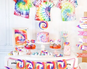 Tie-Dye Birthday Party Printable Decor - Tween Girls Party - Tie Dye Party - Instant Download & Edit File with Corjl