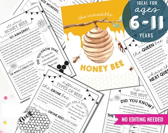 Kids Honey Bee Activity Sheets - Bee Activity Sheet- Kids Learn about Bees - Instant Download - Print at Home