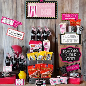 Movie Night Party Concession Stand - Girls Movie Night Candy and Soda Store - Instant Download and Edit