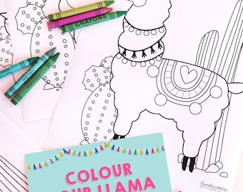 Llama Party Coloring Page - Alpaca Party Coloring Activity