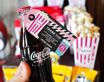 Movie Night Favor Tags - Girls Movie Night Party Favors - Instant Download - Edit file at home with Adobe Reader