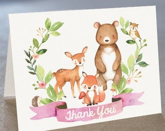 Woodland Baby Shower Thank You Card - Printable Thank You Card - Woodland Watercolor - Instant Download and Edit File at home