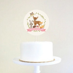 Baby Shower Cake Topper Woodland Baby Shower Printable Cake Topper Cute Girl Baby Shower Instant Download Edit with Adobe Reader