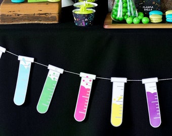 Science Party Test Tube Garland Decoration - Girl Science Party - Instant Download and Editable File - Personalize at home with Adobe Reader