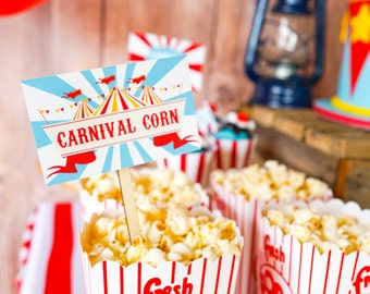 Birthday Party Carnival Food Labels Circus Tent Cards Buffet Cards Food Tags Labels Carnival Signs Instant Download Edit with Adobe Reader