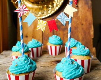 Carnival Cake Bunting - Circus Cake Bunting - Mini Cake Bunting - Instant Download and Edit File at home with Adobe Reader