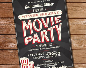 Chalkboard Movie Party Invitation - Movie Night Invitation - Movie Party Birthday - Instant Download and Edit File at home with Adobe Reader