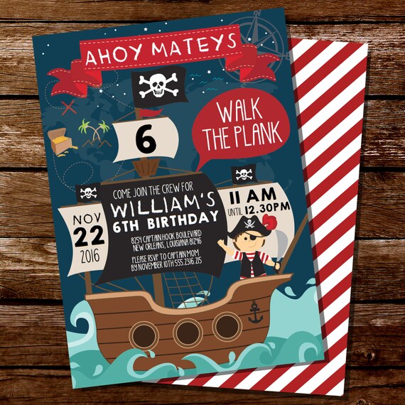 Pirate Party Invitation Pirate Map Invitation Pirate Ship Etsy