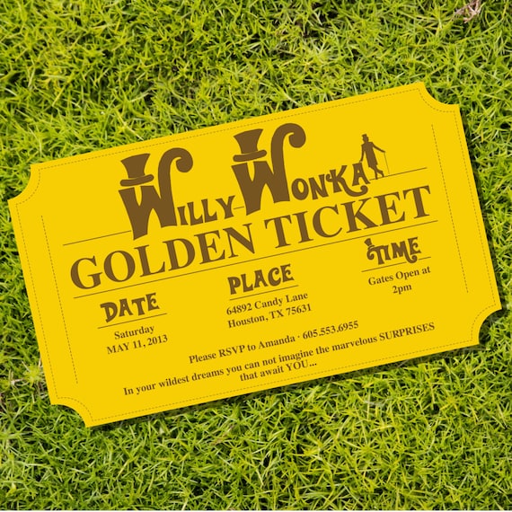 Golden Ticket Invitation Birthday Party Theme - Instantly Downloadable and Editable File - Personalize at home with Adobe Reader Il_570xn