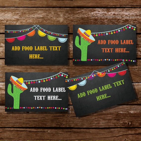 Mexican Fiesta Tent Cards, Food Labels, Buffet Cards, Food Tags, Labels - Instantly Downloadable File Il_570xn