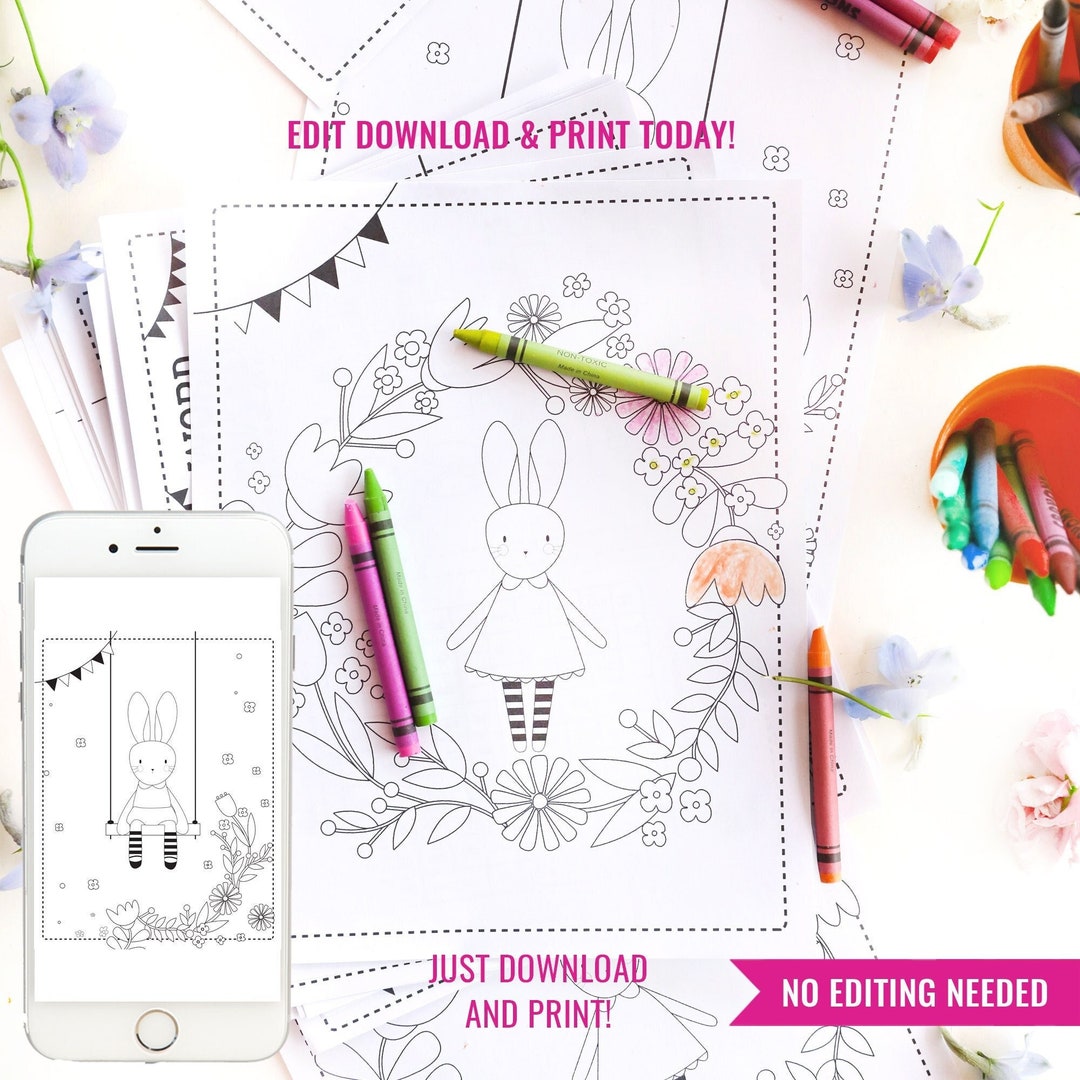 Bunny Birthday Party Activity Game Printables Floral Bunny Rabbit Party ...