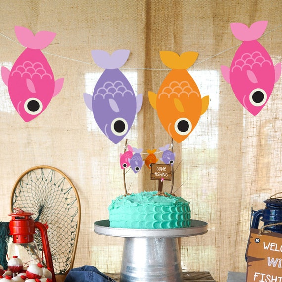Fishing Party Garland - Girl Fishing Party - Fish Garland - Fishing Banner - Instant Download - Editable File Il_570xn