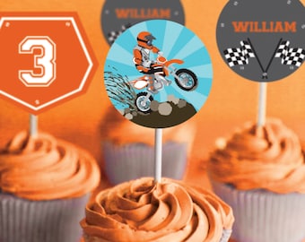 Dirt Bike Party Cupcake toppers - Motorbike Party - Motocross Party - Instant Download and Editable File - Personalize with Adobe Reader