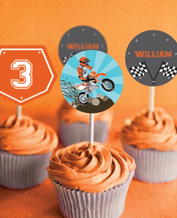 Dirt Bike Party Cupcake toppers - Motorbike Party - Motocross Party - Instant Download and Editable File - Personalize with Adobe Reader Il_570xn