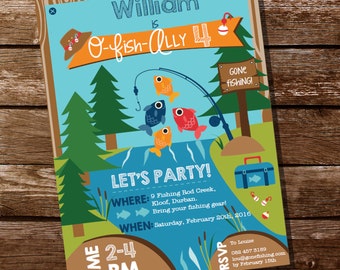 Fishing Invitation - Fishing Invite - Gone Fishing Party - Gone Fishing Invitation - O Fish Ally One - Instant Download - Editable File