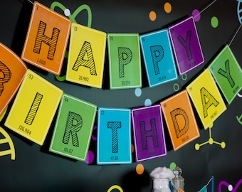 Festa di compleanno Scienza Buon compleanno Banner Decorazioni per feste scientifiche Festa di esperimenti scientifici Download immediato e file modificabile