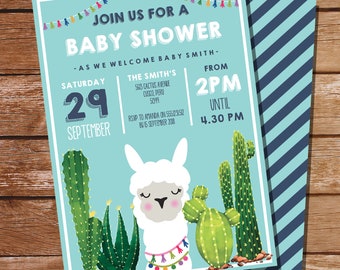 Llama Baby Shower Invitation for a Boy | Cute Llama Baby Shower Invitation - Instant Download and Edit File at home with Adobe Reader