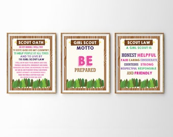 Girl Scout Poster Set - Girl Scout Oath - Girl Scout Honor - Girl Scout Law - Instant Download and Edit File with Adobe Reader