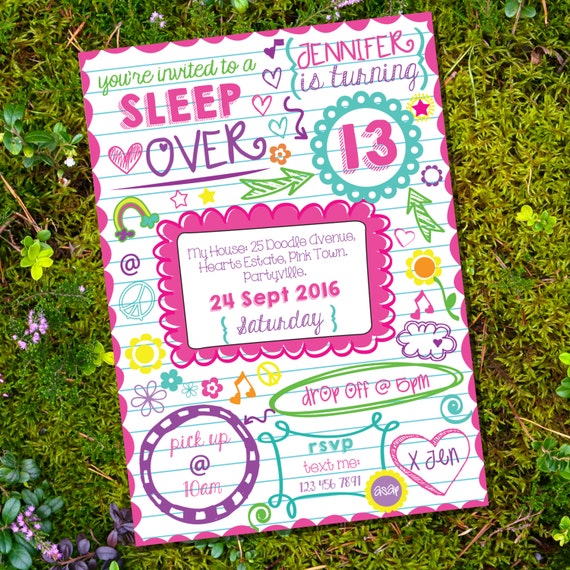 Sleepover Invitation - Tween Girls - Sleep Over Party - Slumber Party Invitation - Teen Invitation- Instant Download- Edit with Adobe Reader Il_570xn