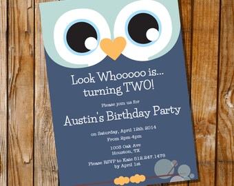 Owl Invitation for a Boy Birthday Party - Instantly Downloadable and Editable File - Personalize and Print at home with Adobe Reader