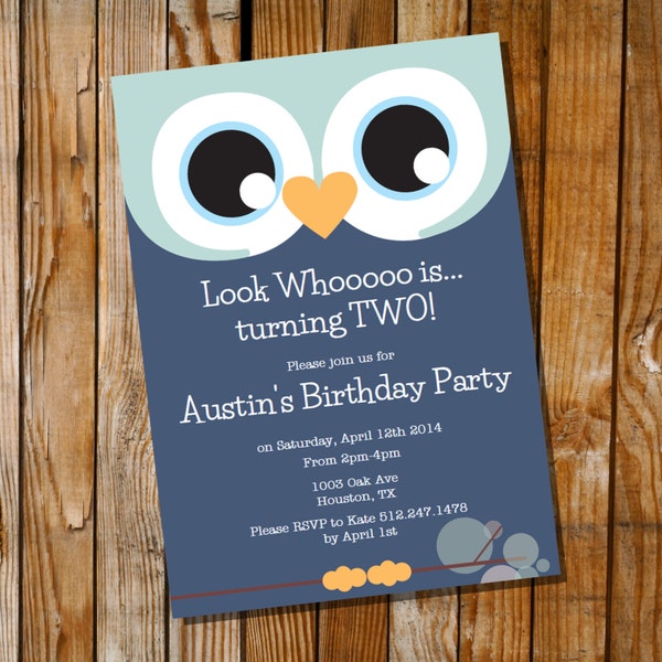 Owl Invitation for a Boy Birthday Party - Instantly Downloadable and Editable File - Personalize and Print at home with Adobe Reader