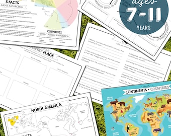 World Geography Countries + Capitals Activity Sheets- Continents + Countries Learning- Kid Geography Learning- Instant Download