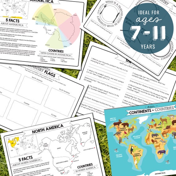 World Geography Countries + Capitals Activity Sheets- Continents + Countries Learning- Kid Geography Learning- Instant Download Il_570xn