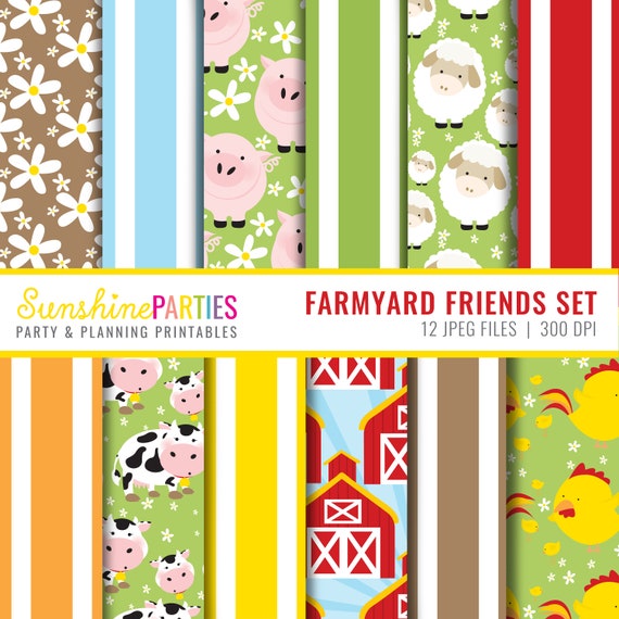 Farmyard Digital Paper Set - Digital Paper Bundle - Bold, Cute Farmyard Theme - Instant Download Il_570xn
