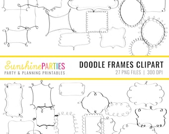 Doodle Frame Digital Clipart Set - Digital Frame Clipart Set - Instant Download