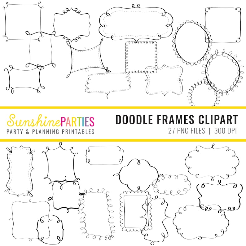 Doodle Frame Digital Clipart Set Digital Frame Clipart Set Instant Download image 1