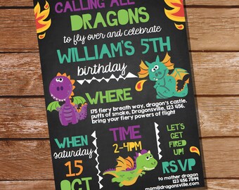 Dragon Party Invitation - Cute Dragon Invitation - Instantly Downloadable and Editable File - Personalize at home with Adobe Reader