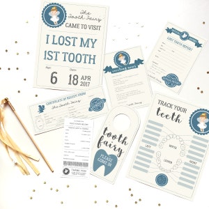 Boy Tooth Fairy Set Official Tooth Fairy Letter Certificate Sign Boys Tooth Fairy Printable Instant Download Edit with Adobe