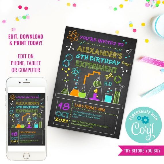 Science Experiment Party Invitation - Science Lab Party - Unisex Science Lab Experiment Party - Instant Download & Edit File with Corjl Il_570xn