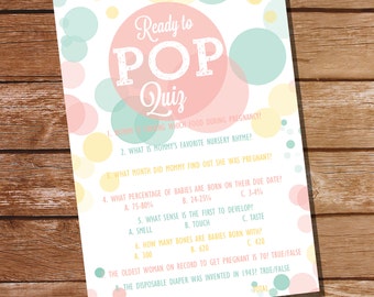 Ready To Pop Baby Shower Pop Quiz  - Baby Shower Game - Unisex Baby Shower Invitation - Instant Download and Edit with Adobe Reader