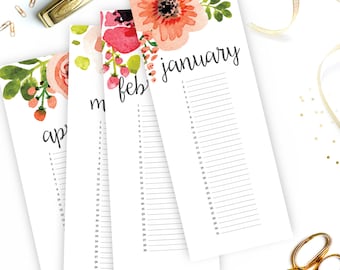 Watercolor Birthday Calendar - Printable Calendar  - Instant Download - Print at home