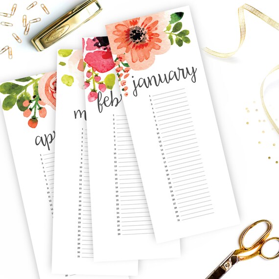 Watercolor Birthday Calendar - Printable Calendar - Instant Download - Print at home Il_570xn